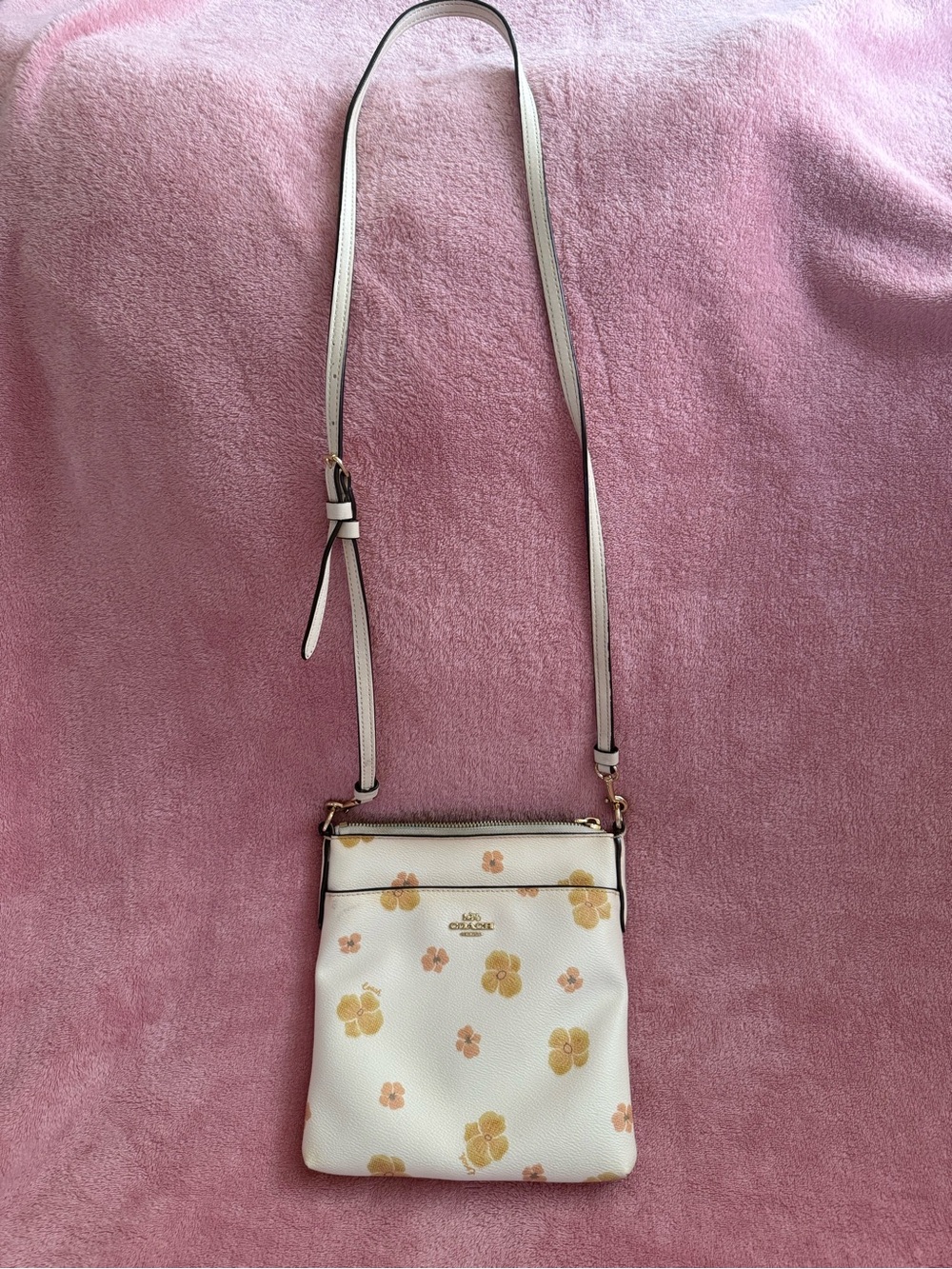 Coach White Crossbody with Yellow and Light Pink Floral Print